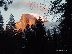 half dome, sunset, yosemite
