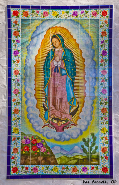     This tiled image of La Virgincita de Guadalupe adorns the exterior of the convent of the Sisters of the Presentation of the Blessed Virgin Mary, at their retreat center in Los Gatos.