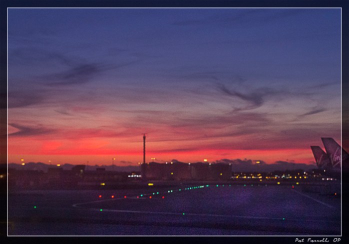 This is truly the color of the sky at the Dublin Airport. There's a little dodging of the foreground and a ND filter applied. Only it was an arrival, not a departure. Amazing!