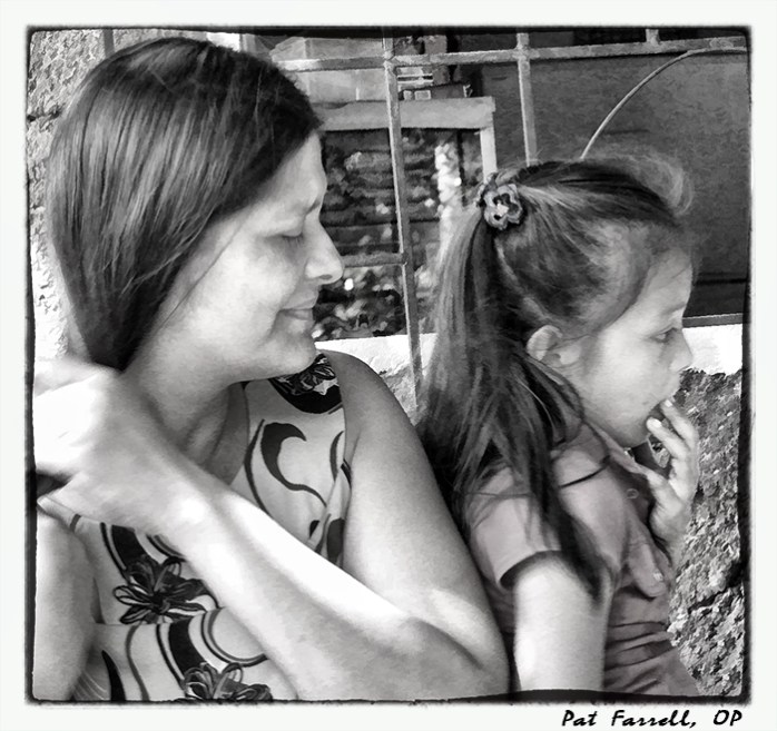 Can I see Mary and her child in the Salvadoran mother and daughter? Can I if she moved to this side of the border . . . without documentation? Even though the wages she gets for picking coffee for us to drink is not enough to feed her family?