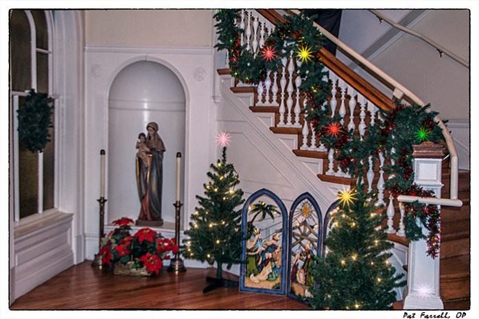 This Christmas Scene is at Rose Court, an affordable housing apartment building that is sponsored by the Dominican Sisters of San Rafael. The residents there know how to celebrate Christmas together!