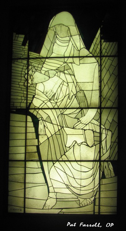 Stained glass of the Pieta from the Vatican Library in Vatican City
